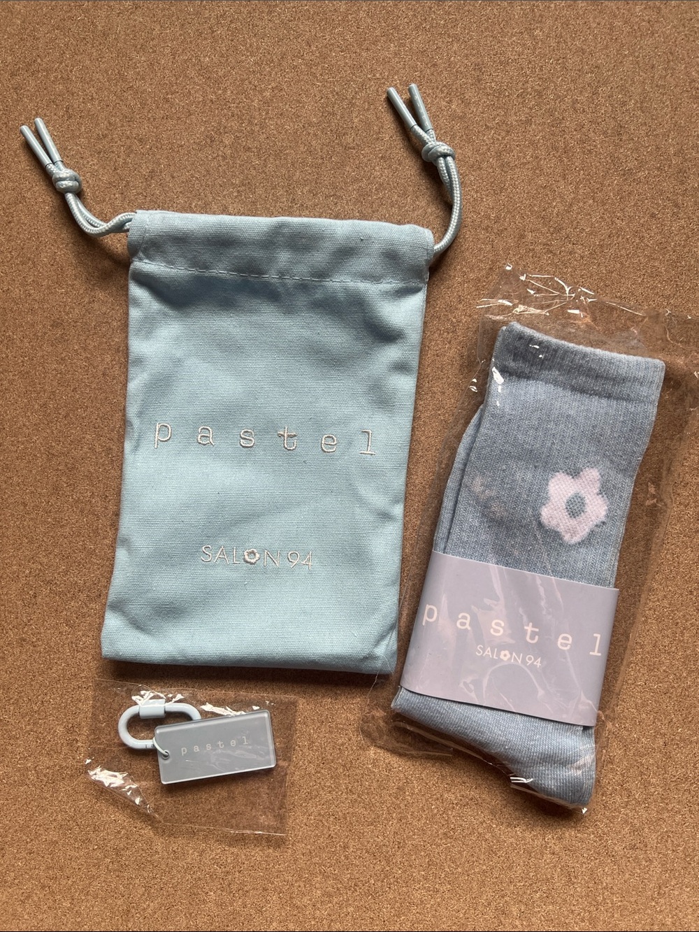 CJ Hendry Pastel Exhibit - Light Blue Drawstring Pouch & Socks Set /keychain